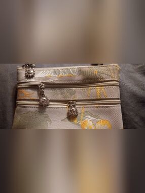 Floral Canvas Crossbody Bag in Beige and Yellow